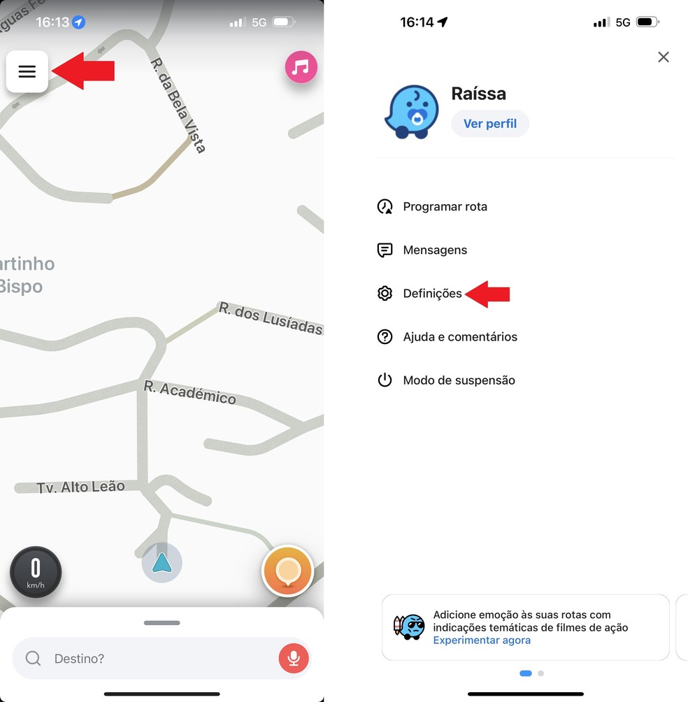 Acesse as configurações do Waze — Foto: Reprodução/Raíssa Delphim