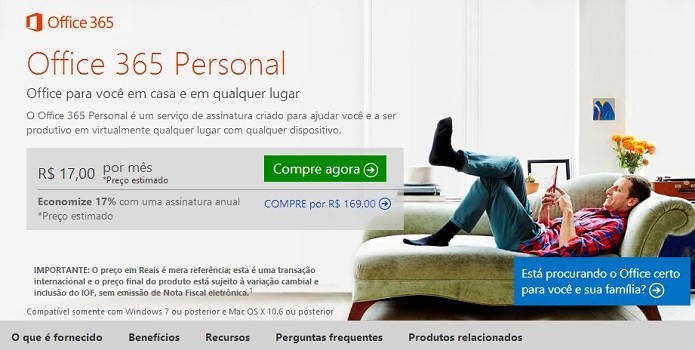 O plano Office 365 Personal é para um usuário