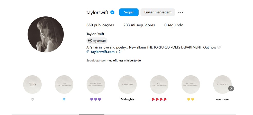 Taylor Swift possui mais de 283 milhões de seguidores no Instagram. — Foto: Beatriz Abilio/TechTudo