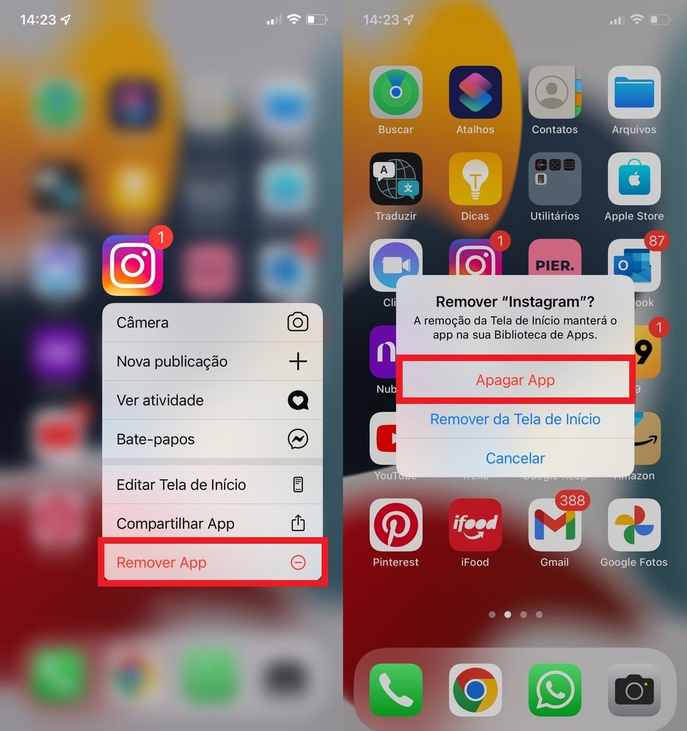 Removendo apps do iPhone (iOS) — Foto: Reprodução/Clara Fabro