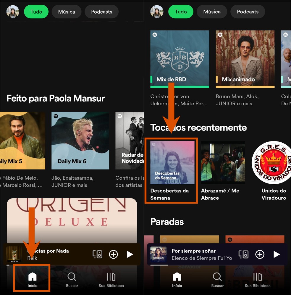  A cada semana, o Spotify personaliza uma playlist para os usuários com base em seus gostos musicais — Foto: Reprodução/Paola Mansur