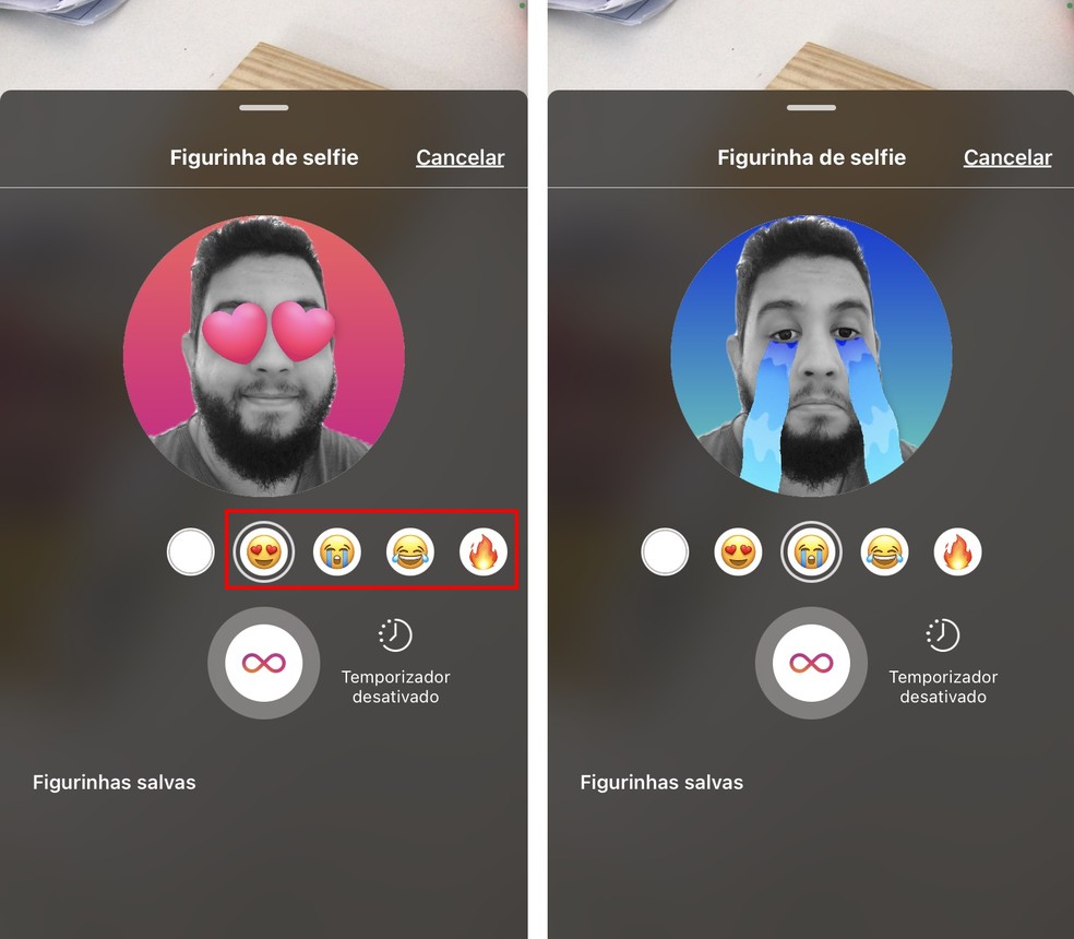 Selfies podem receber emoções de emojis no Instagram — Foto: Reprodução/Rodrigo Fernandes