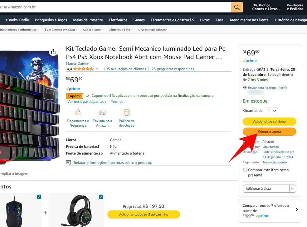 É possível comprar produto com desconto na Amazon nessa Black Friday com cupom — Foto: Reprodução/Rodrigo Fernandes