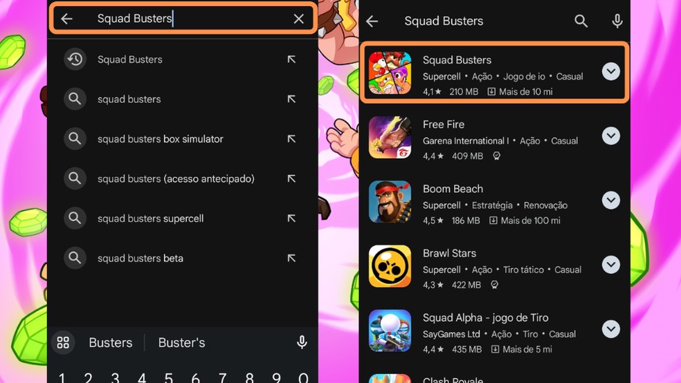 Busque por Squad Busters na Google Play Store — Foto: Reprodução/Róbson Martins