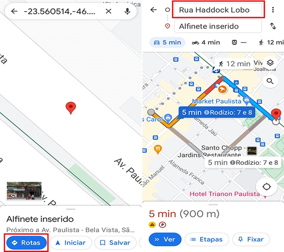Além de criar rotas no Google Maps é possível salvá-las para acessar facilmente no futuro — Foto: Reprodução/Flávia Fernandes