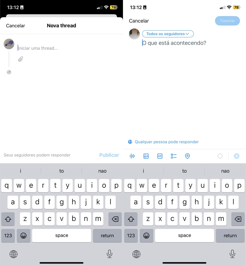Threads ou Twitter: redes sociais têm diferentes ferramentas para criação de posts — Foto: Reprodução/TechTudo