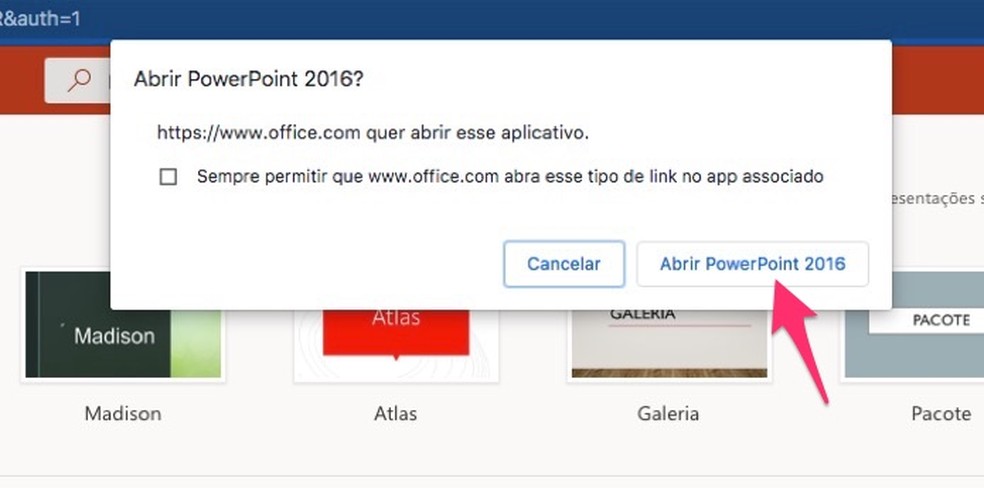 Ação para abrir uma apresentação no PowerPoint online no PC — Foto: Reprodução/Marvin Costa