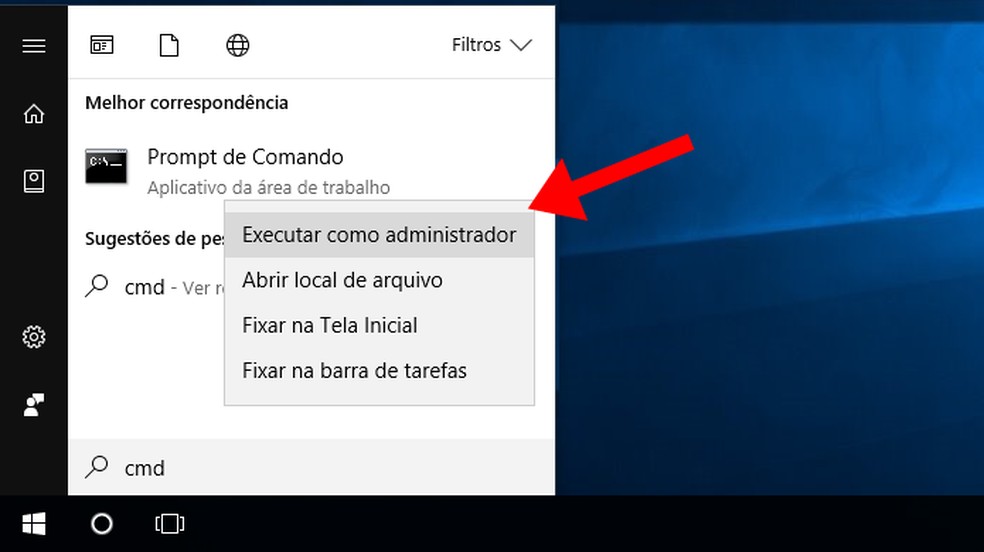 Execute o Prompt de Comando como administrador — Foto: Reprodução/Paulo Alves