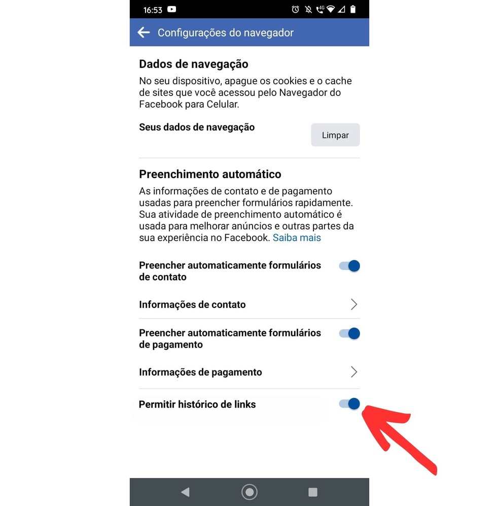 Desative o Histórico de Links — Foto: Reprodução/Júlio César Gonsalves