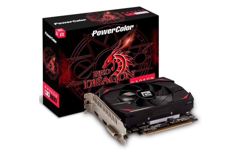 AMD Radeon RX 550 fabricada pela PowerColor apresenta conectividade HDMI, DVI e DisplayPort — Foto: Divulgação/PowerColor