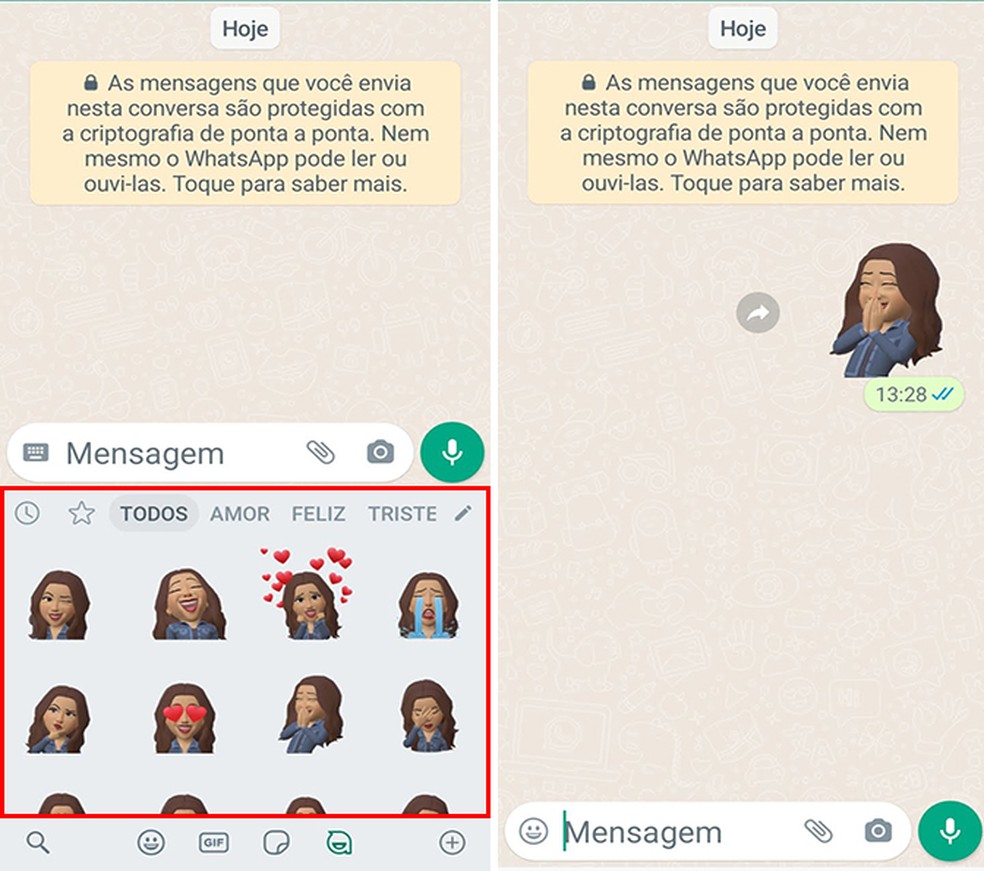 Interaja com figurinhas personalizadas de avatar no WhatsApp  — Foto: Reprodução/Flávia Fernandes