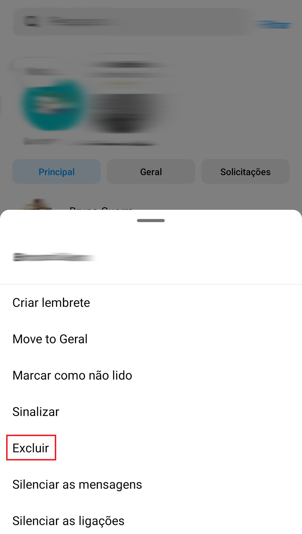 Pressione o dedo sobre a conversa que deseja apagar — Foto: Reprodução/Bruno Guerra