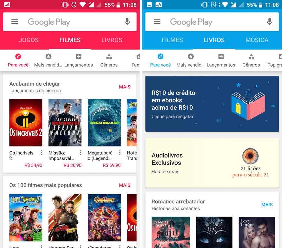 Google Play oferece apps, jogos, filmes, músicas, livros e audiobooks — Foto: Reprodução / Isabela Cabral