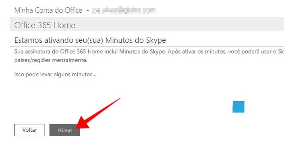 Ative os 60 minutos mensais do Skype — Foto: Reprodução/Paulo Alves