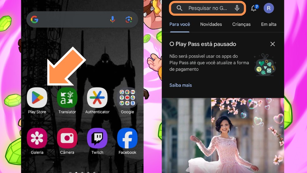 Selecione a barra de pesquisa da Google Play Store — Foto: Reprodução/Róbson Martins