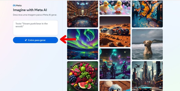 Botão para login no Imagine with Meta AI