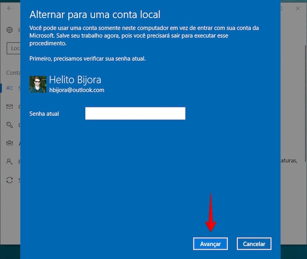 Confirme a senha da conta — Foto: Reprodução/Helito Bijora