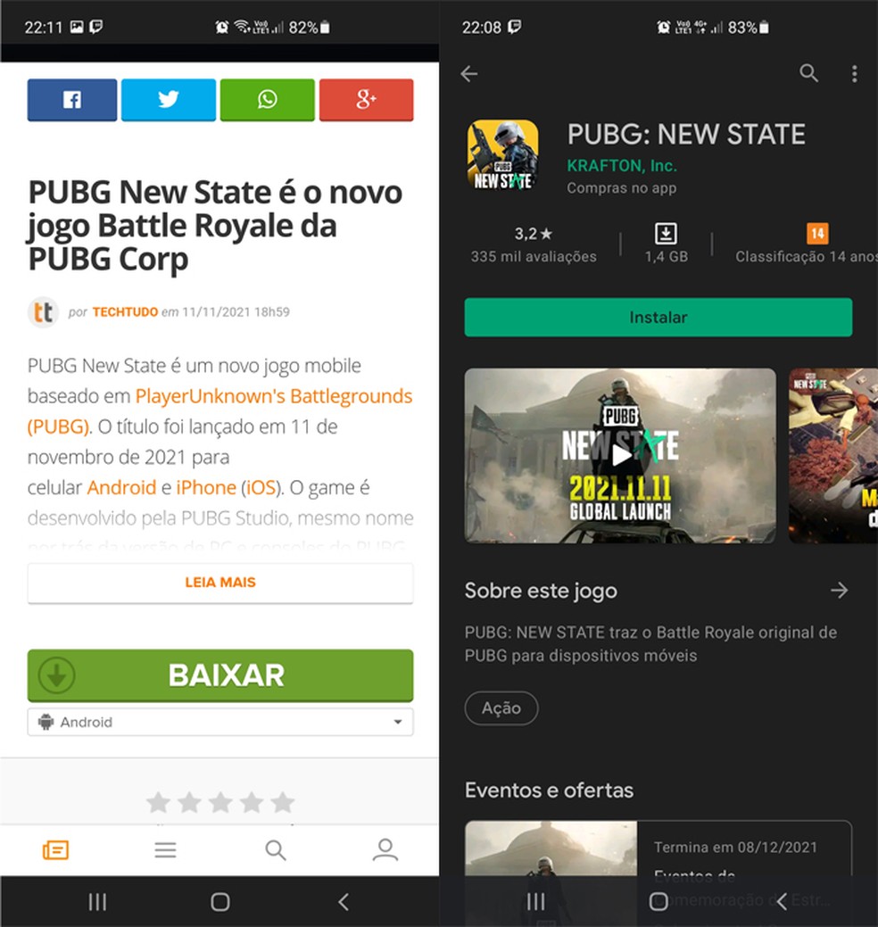 É possível baixar PUBG New State no dispositivo Android através da página do TechTudo — Foto: Reprodução/Bruno Magalhães