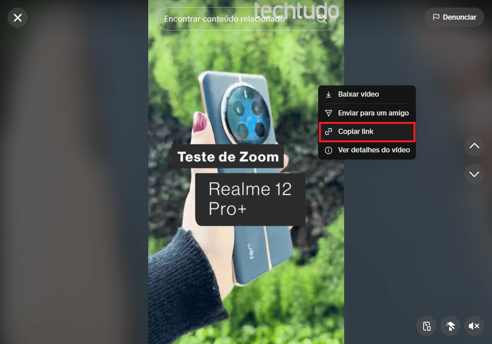 Clique em "Copiar link" no vídeo que deseja baixar — Foto: Reprodução/Bruno Guerra
