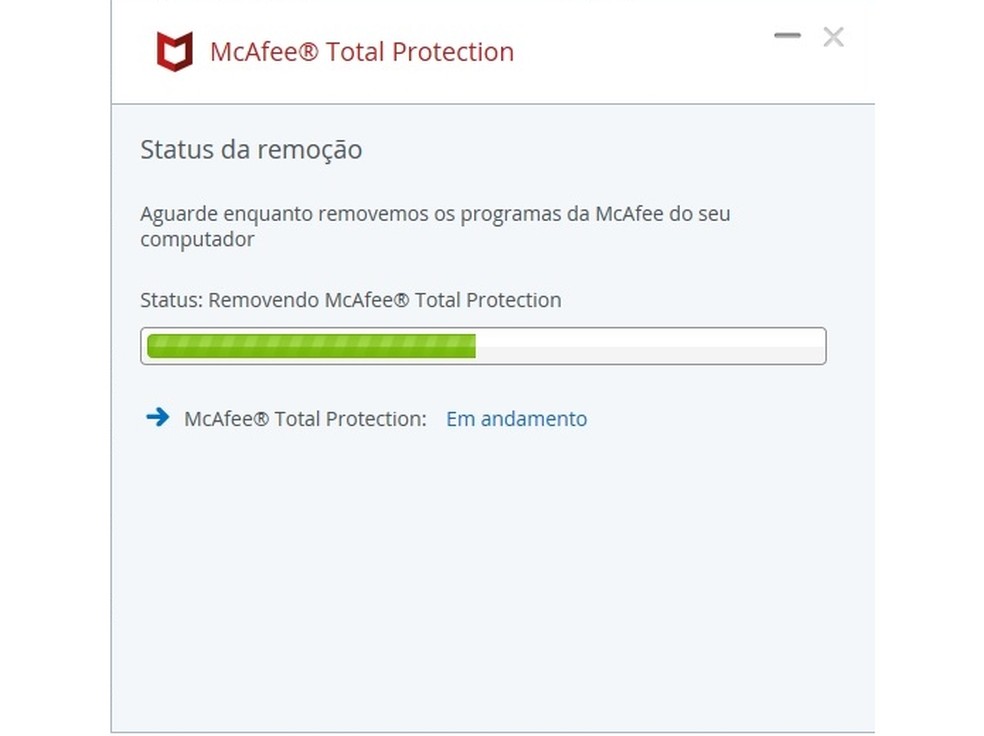 Processo de remoção do antivírus da McAfee no Windows — Foto: Reprodução/Raquel Freire