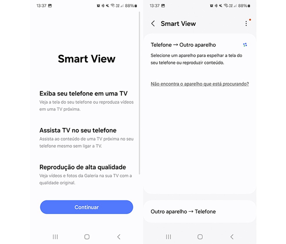 Smart View é um aplicativo nativo que permite exibir o celular em uma TV — Foto: Reprodução/Marcela Franco