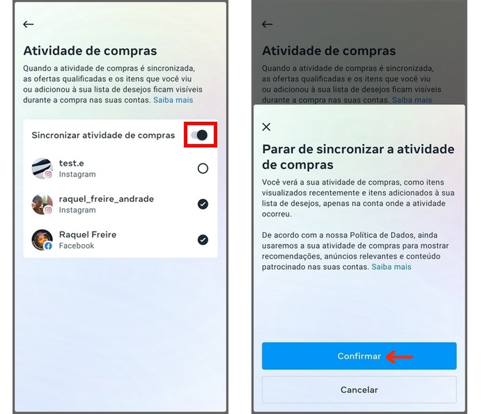 Como consigo vincular Instagram com Facebook? Configuração de atividade de compras na Central de Contas Meta  — Foto: Reprodução/Raquel Freire