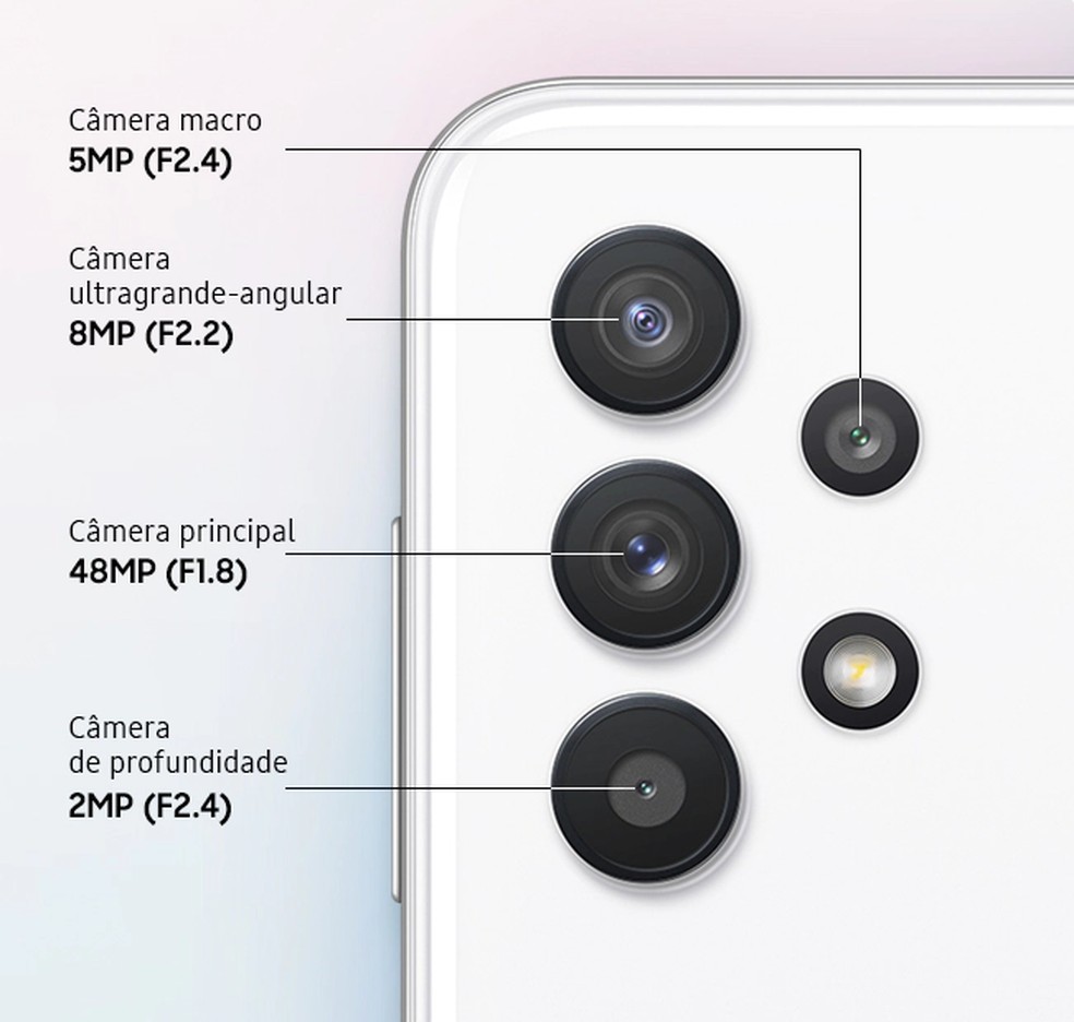 Galaxy A32 5G possui câmera quádrupla de 48 MP — Foto: Divulgação/Samsung