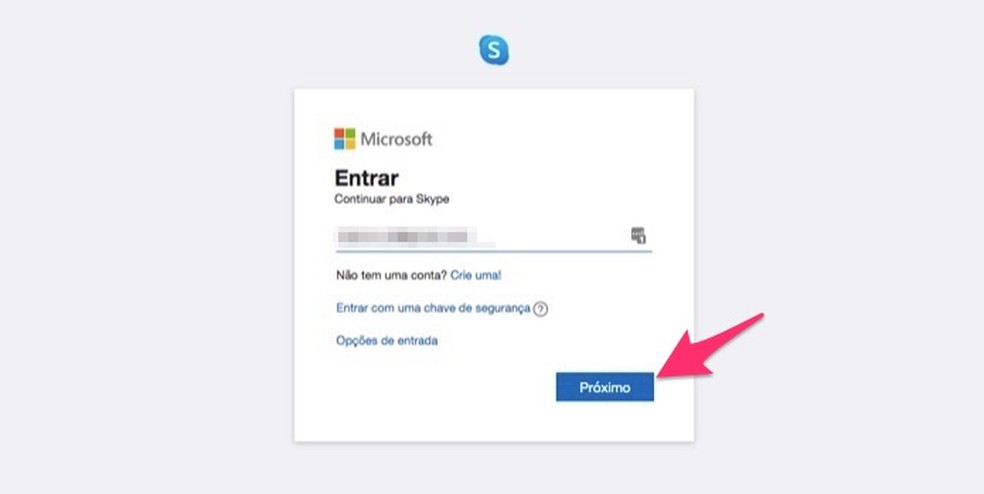 Ação para iniciar login em uma conta do Skype na web — Foto: Reprodução/Marvin Costa