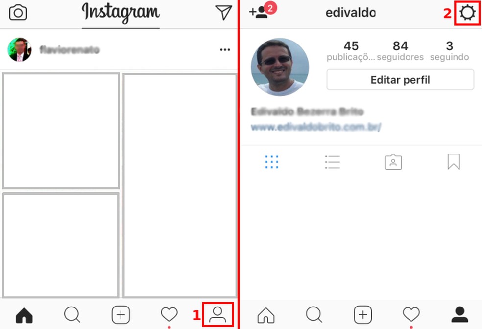 Acessando o perfil e a configuração da conta Instagram — Foto: Edivaldo Brito/TechTudo