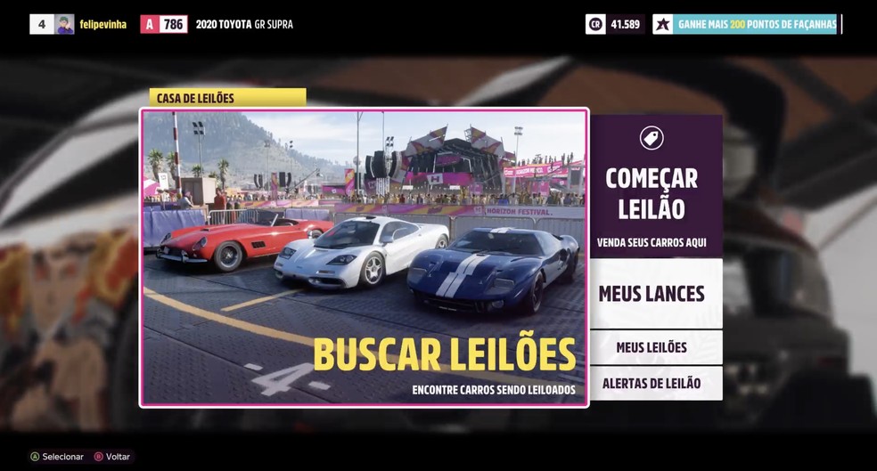 Comece a vender carros no leilão do Forza Horizon 5 — Foto: Reprodução/Felipe Vinha