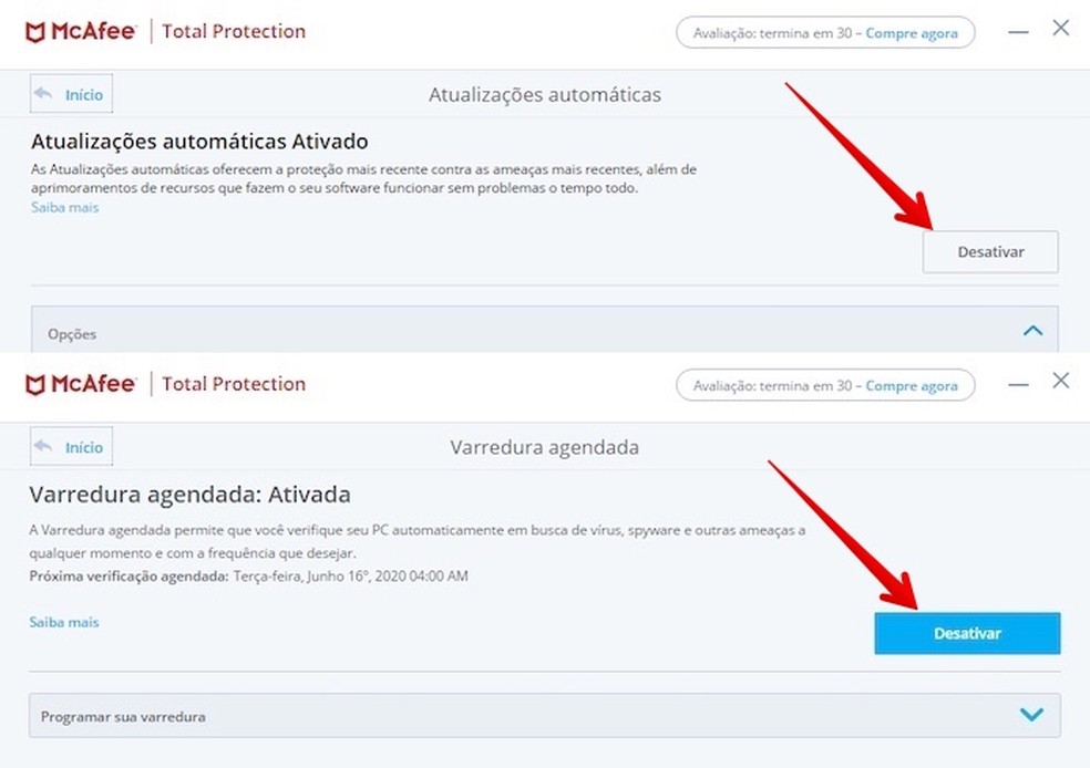 Desativando Firewall e atualizações automáticas — Foto: Reprodução/Helito Beggiora