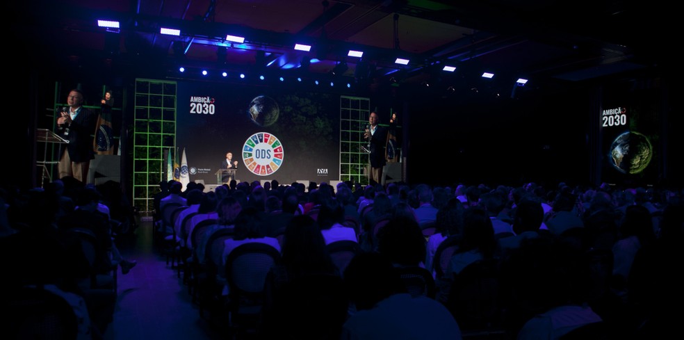 Fórum Ambição 2030, realizado pelo Pacto Global da ONU no Brasil em parceria com a coalizão Aya Earth Partners no último dia 7, em São Paulo, reuniu mais de 1.000 participantes, sendo 200 lideranças de grandes empresas — Foto: Carol Carquejeiro/Valor