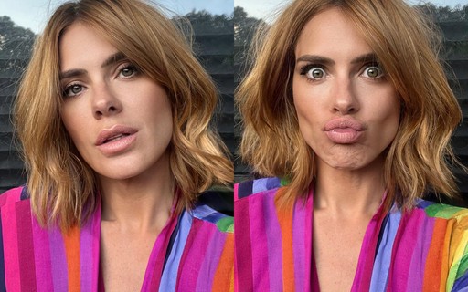 De cabelo curto, Carolina Dieckmann faz caras e bocas para selfies