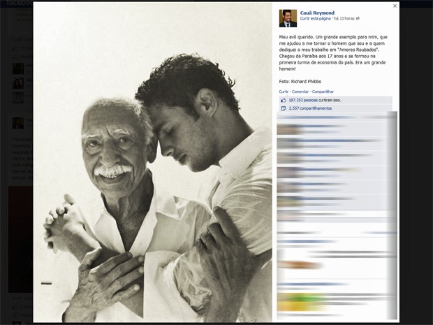 Cauã Reymond publicou foto ao lado de seu avô e dedicou a ele seu trabalho em 'Amores roubados' (Foto: Reprodução/Facebook)