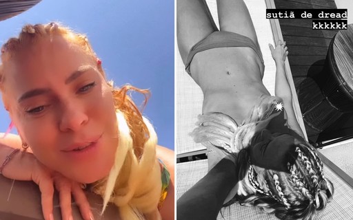 De novo visual, Carolina Dieckmann faz "sutiã de dread" em viagem à Bahia