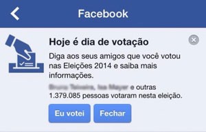 Botão 'Eu votei' no facebook incentivava usuários a informar se haviam comparecido às urnas ou não. (Foto: Reprodução/Facebook)