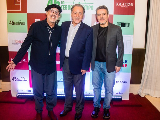 Cassio Gabus Mendes, Ary França e Tony Ramos na premiere de 45 do Segundo Tempo (Foto:  Patrícia Devoraes/ Brazil News)