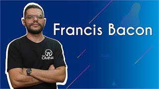 "Francis Bacon" escrito sobre fundo azul ao lado da imagem do professor