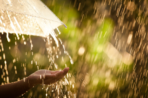 Mão tenta segurar água da chuva