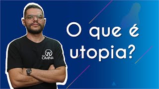 "O que é utopia?" escrito sobre fundo azul ao lado da imagem do professor