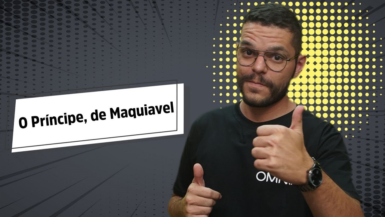 "O Príncipe, de Maquiavel | Análise da Obra" escrito sobre fundo cinza ao lado da imagem do professor