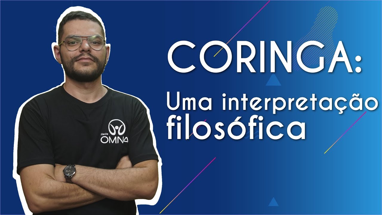 Professor ao lado do escrito "Coringa: uma interpretação filosófica" em fundo azul.