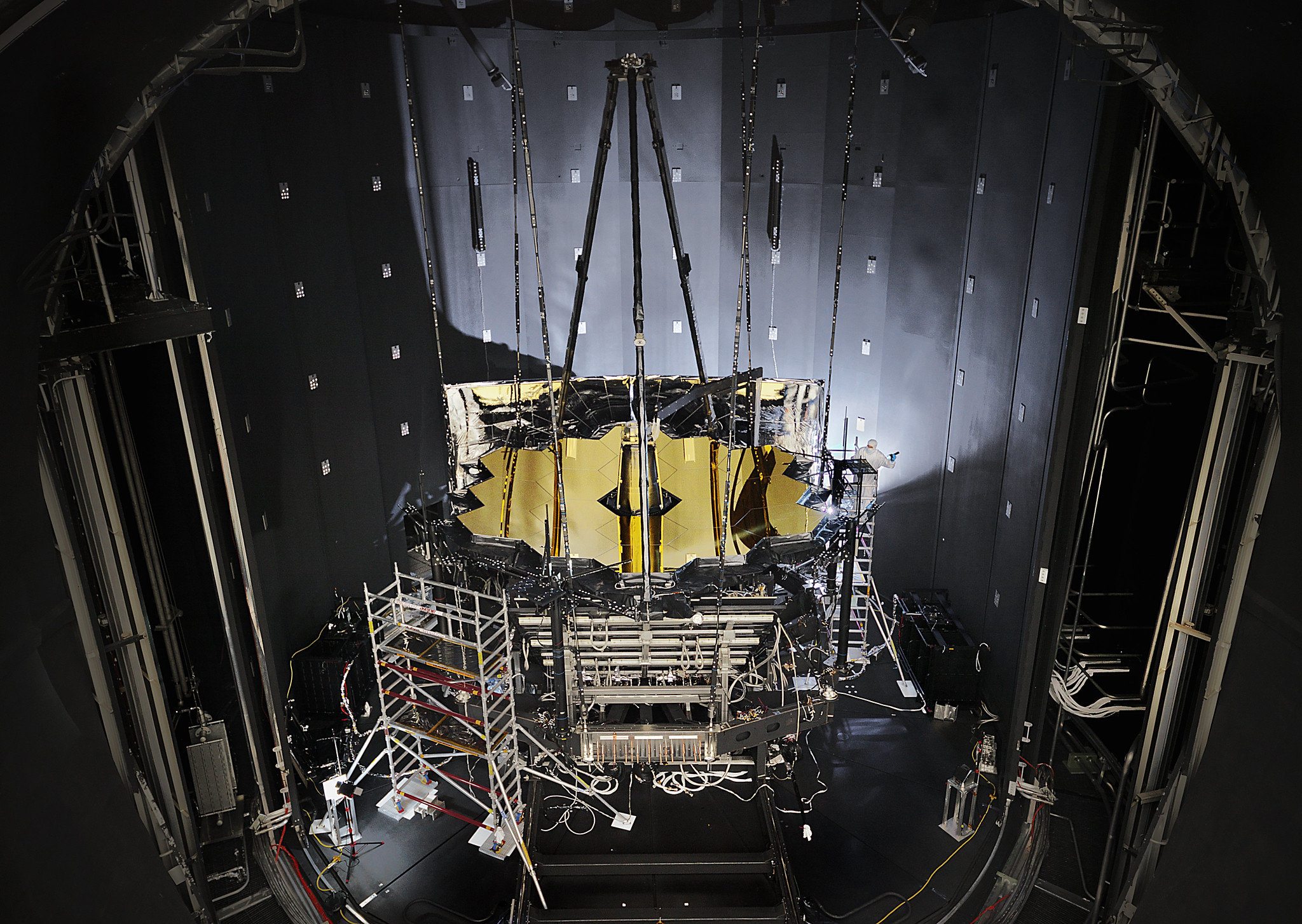 Webb sitting inside Chamber A after it completed cryogenic testing.