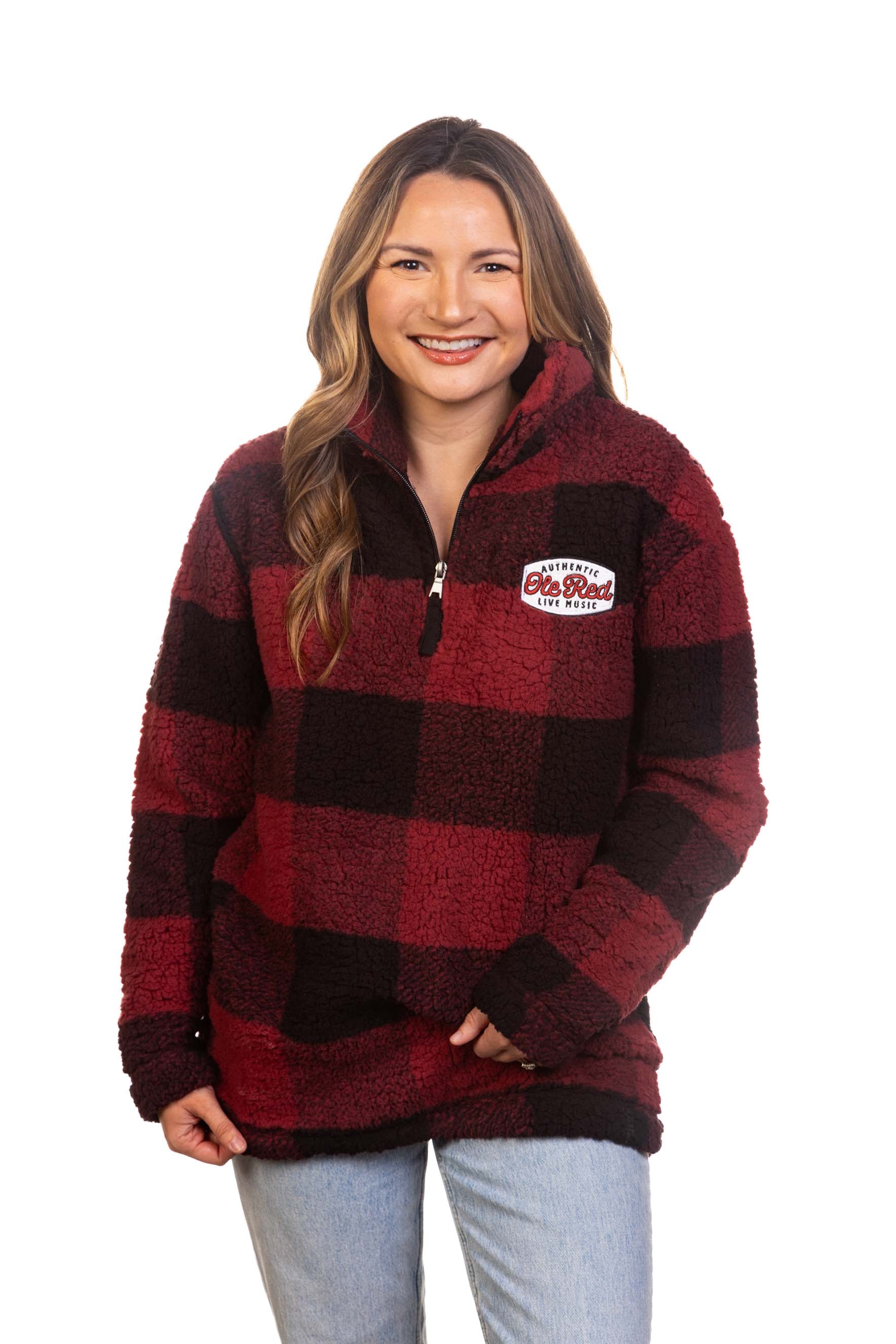 Ole Red Buffalo Plaid Sherpa Quarter Zip Pullover