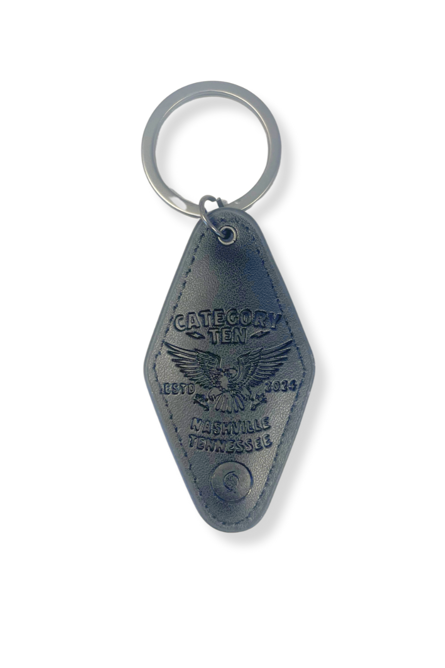 Category 10 Eagle Black Leather Keychain