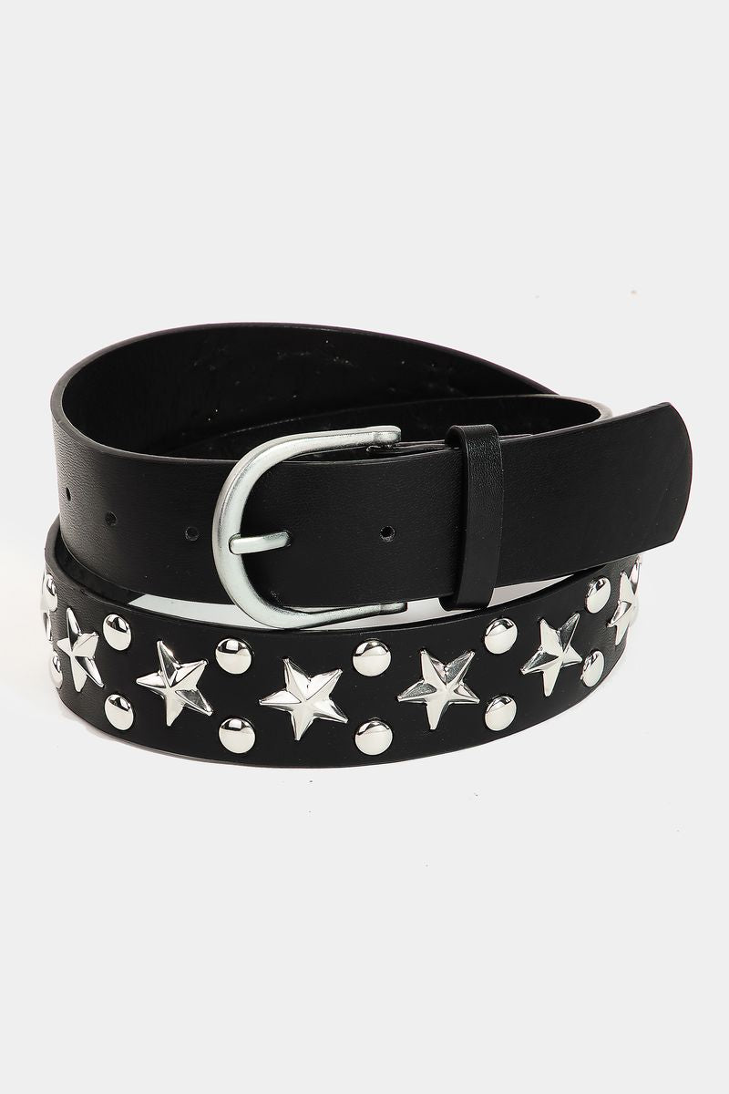 Metallic Stars Faux Leather Belt