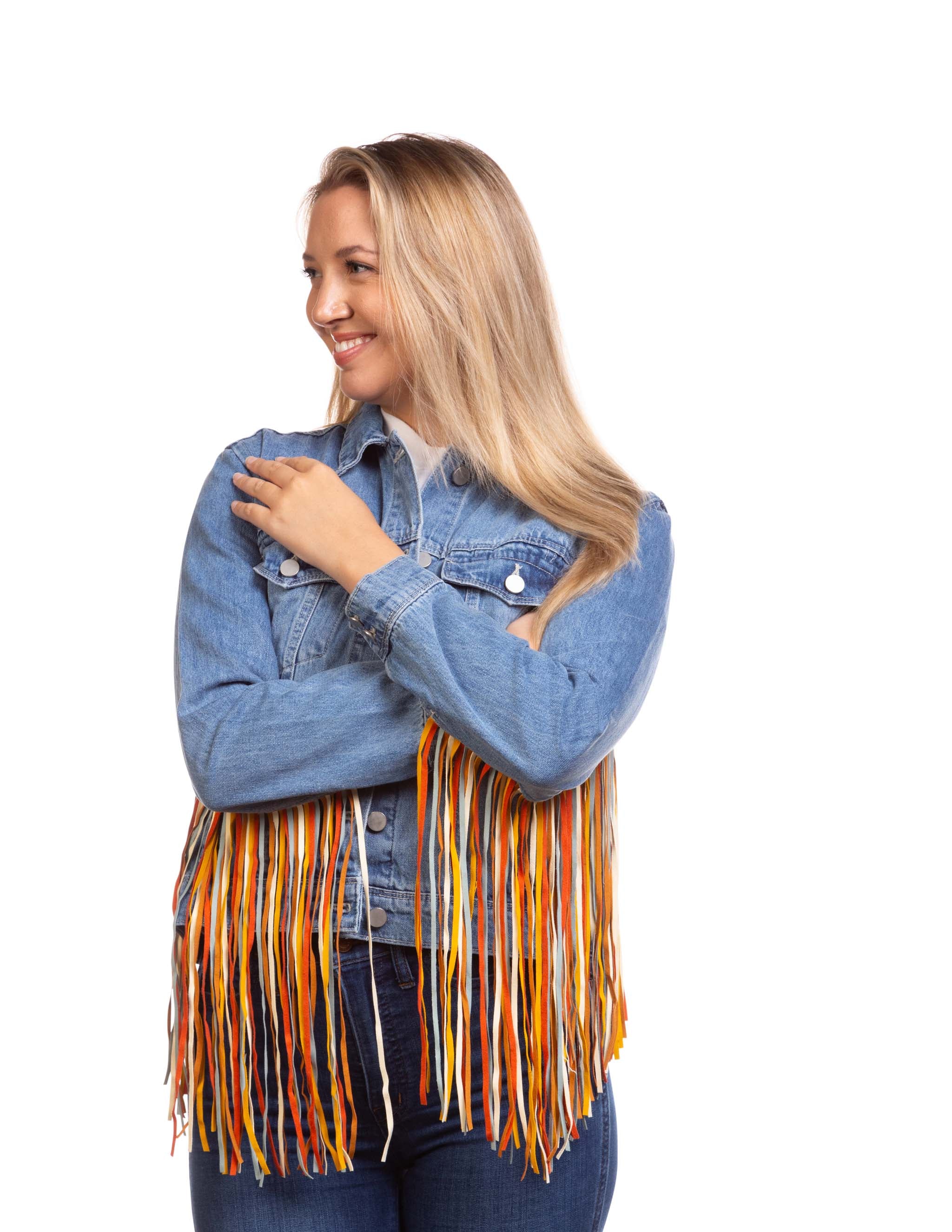 Women's Multicolor Fringe Denim Jacket