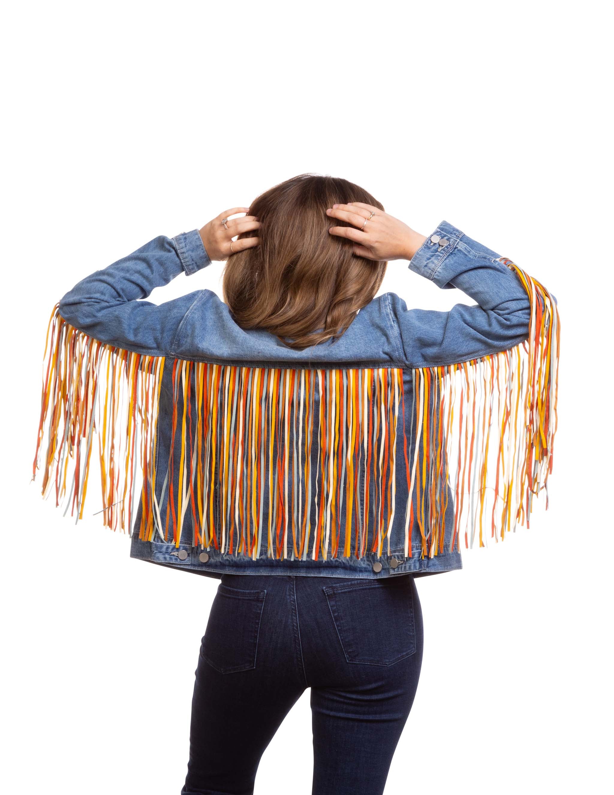 Women's Multicolor Fringe Denim Jacket