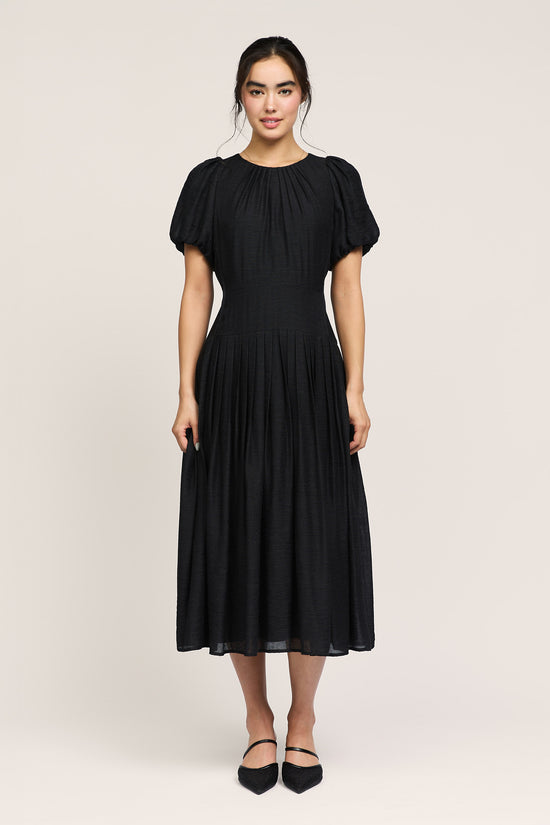 Pleated Smocked Waist Midi Dress