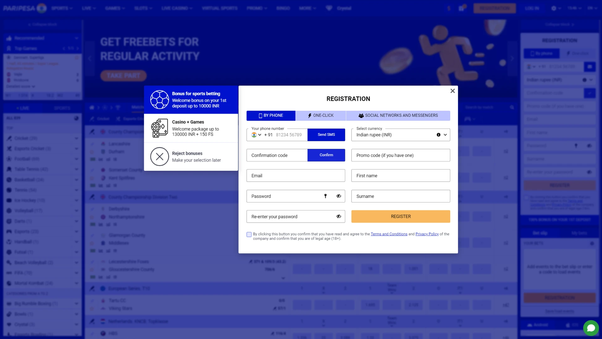 Paripes registration form.